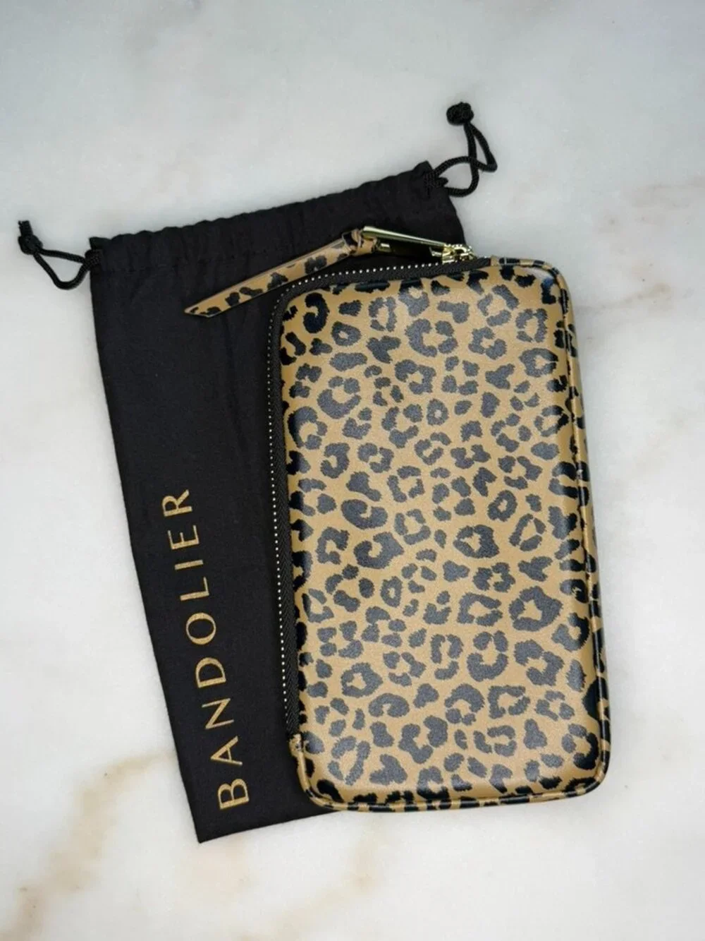 NWT Bandolier Light Leopard Expandable Zip Pouch Gold Rare Retired